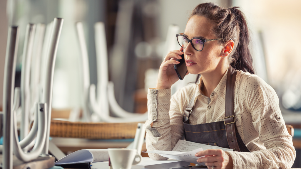 woman on the phone with a food supplier